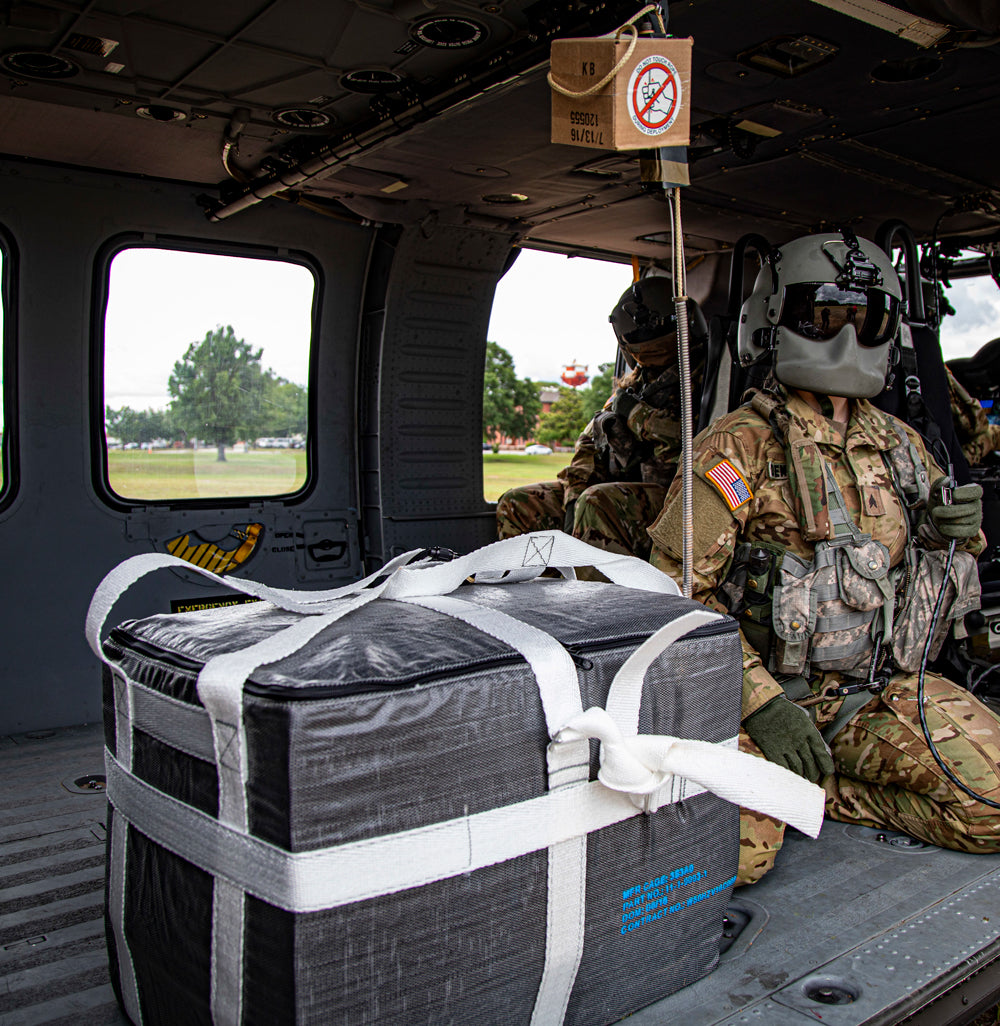 Inside the black hawk helicopter, the enhance speed bag system is ready to be deployed at a moments notice.